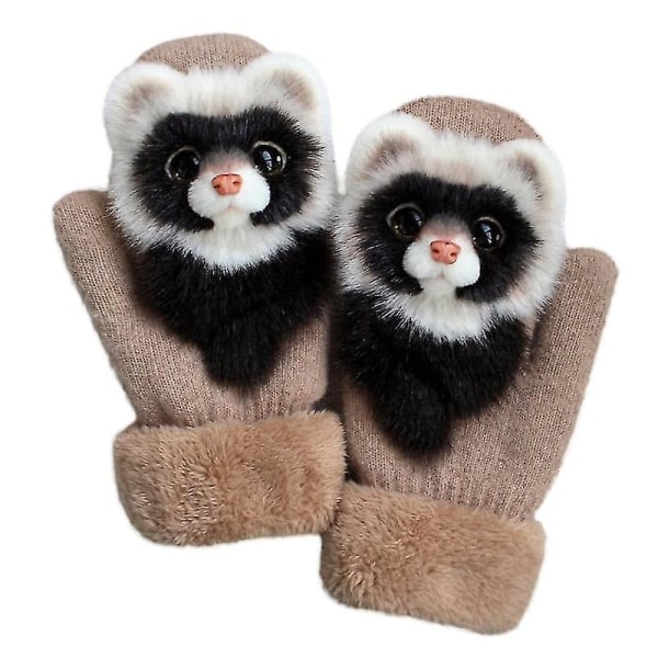 Barn Cartoon Animal Plysj hansker Voksne Vinter Varme strikkede hansker-1 Raccoon Adult