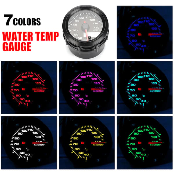 2in 52mm Vandtemperaturmåler Analog Måler med Sensor 7 Farve LED Universal