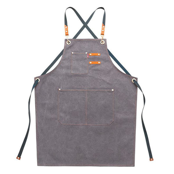 Denim canvas förkläde mjölkte café kakbutik manikyr restaurang män och kvinnor arbetskläder (grå, 57 cm),
