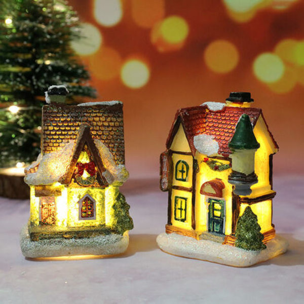 Luminous And Anime Christmas Village, Led Miniature Christmas Village House, Christmas Village Decoration, Colored Resin