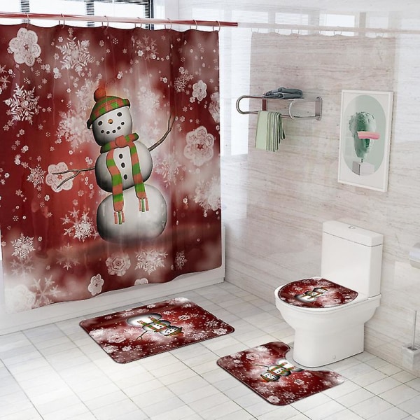 4st Christmas Snowman 3d Duschdraperi Duschmatta Toalett