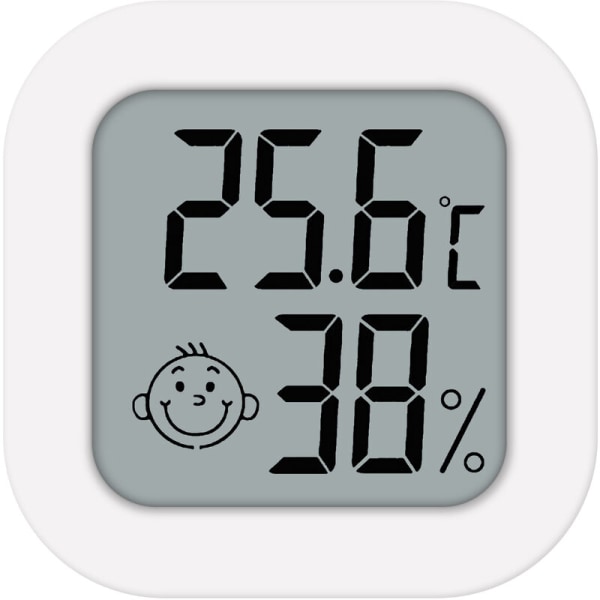 Mini Smiley elektronisk termohygrometer, inomhus, dubbelsidigt självhäftande, liten skärm (vit)