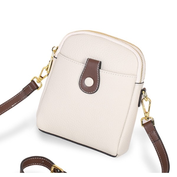 Kvinders lædertaske Mobiltelefontaske Fashion First Layer Cowhide Læder Messenger Bag Trendy Mini (beige)