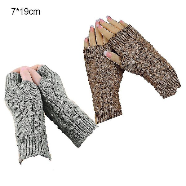 Talven lämpimät neulotut sormettomat käsineet käsin virkatut peukalonreikä käsivarsien lämmittimet lapaset Light Gray*Khaki Color