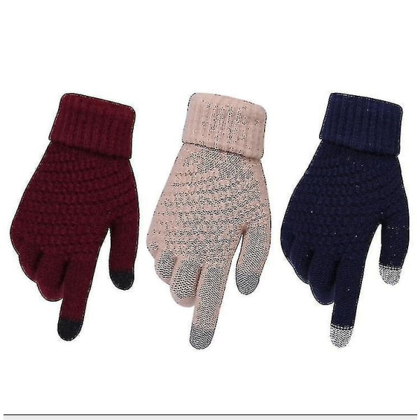 Talvi Kosketusnäyttö Käsineet Paksut Lämpimät Neulotut Stretch Käsineet Jäljitelmä Villa Full Finger Outdoor blue