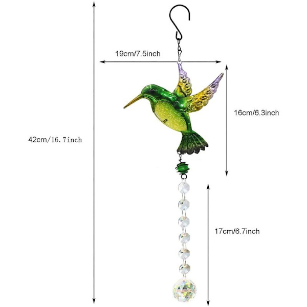 Crystal Suncatcher Green Hummingbird riippuva riipus, sateenkaariprisma-kattokruunu, kattokruunujen valmistaja Koristeellinen ikkuna Suncatcher kotipuutarhasisustus