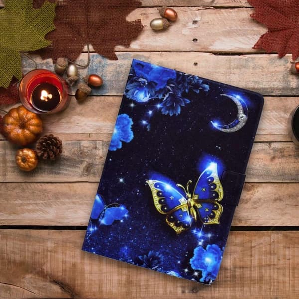 [HT]Apple iPad 10.9 2022 Foldbart Etui Kortholder - Blå Sommerfugl Blue blue