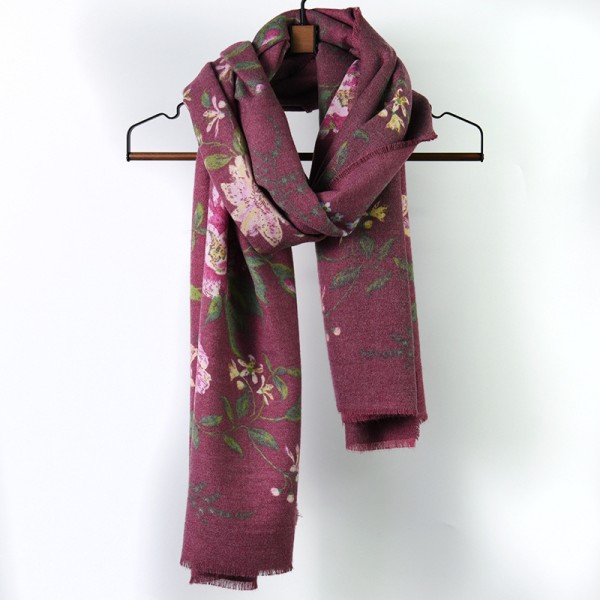 Fringed imitation Cashmere Dam höst Vinter Scarf Filt Wrap Sjal Stole Varm Mjuk Rose broken flower wine red 190*65CM