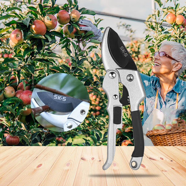 Hagesakser rett blad i stål og titan. Blomstersaks Cutting Bypass Tørr ved. Ergonomiske håndtak