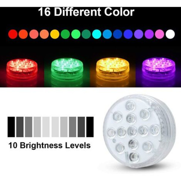 4 stk. Dykbare LED-lys, svømmebassinlamper IP68 Vandtætte 16 RGB-farver skifter med sugekopper Lys til Aq
