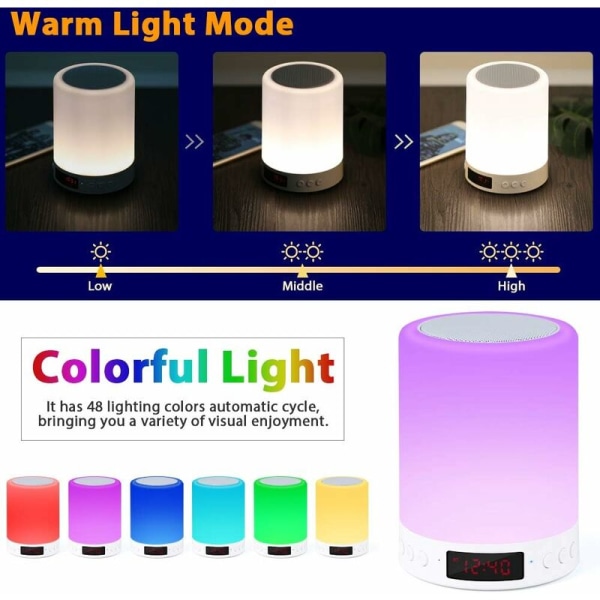 Med skärmtidslarmdekal Trådlös Bluetooth -korthögtalare Dimbar 7 färg RGB sänglampa i sovrummet för hemmabruk