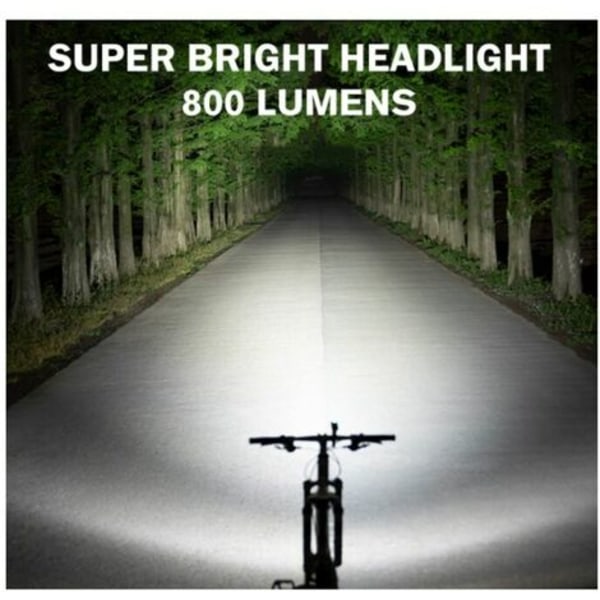 Uppladdningsbar främre cykelljus, 800 lumen cykelljus cykelljus med 4 timmars körtid (svart)-