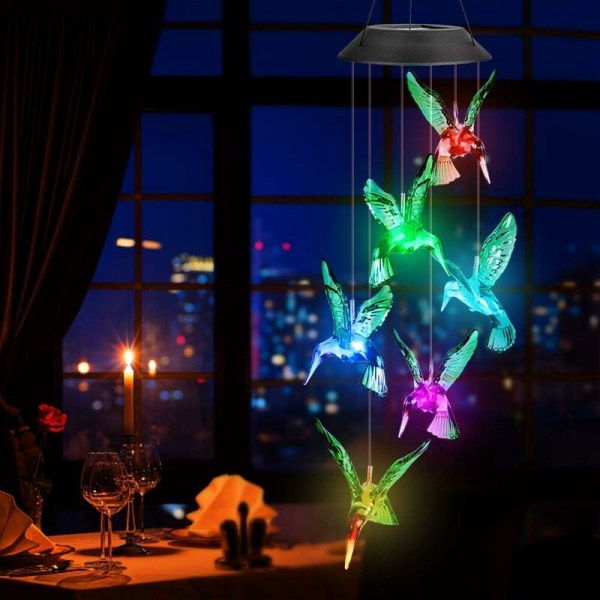 Solar Wind Chimes, Hummingbird Wind Chime färgskiftande LED Solar Light Mobile Chime Vattentät inomhus utomhus för Gard