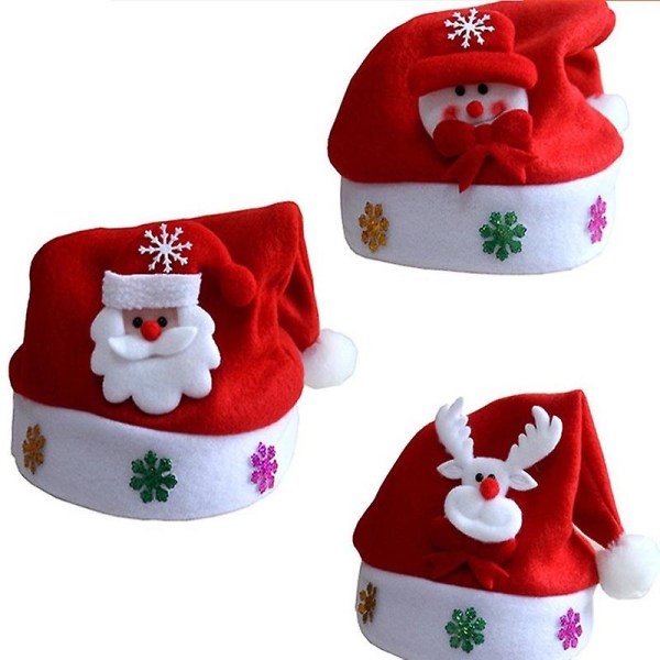 3 Pack Christmas Hat Punainen Joulupukki Lumiukkoja Poro Joulu