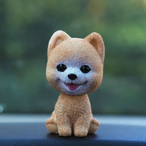 Bil elskelig hundefigur ryster på hovedet Wobble Head Nikkende Legetøj Instrumentbrætdekoration Nikkende hund Bilindretning (Pomeranian),