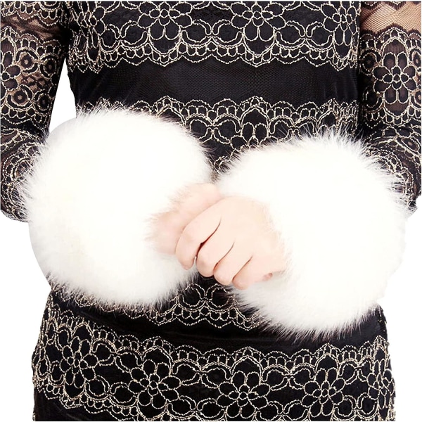 Blødt imiteret pels-armbåndsring til manchetter, varmere til kvinder (hvid), One Size