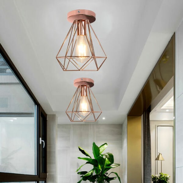 Diamantformad metall taklampa E27 ljusarmatur för sovrum korridor Bar korridor Rose - Rose Gold