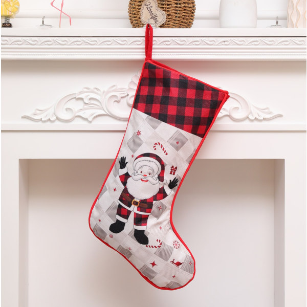 Store plaid sokker juledekoration (julemanden sokker + jule elg sokker),