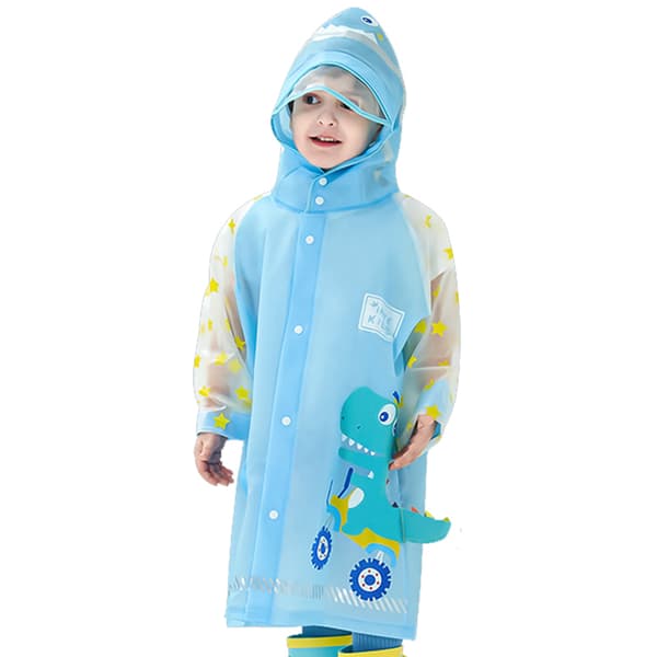 Regnjacka för barn, blå dinosaurie, vattentät, utomhus