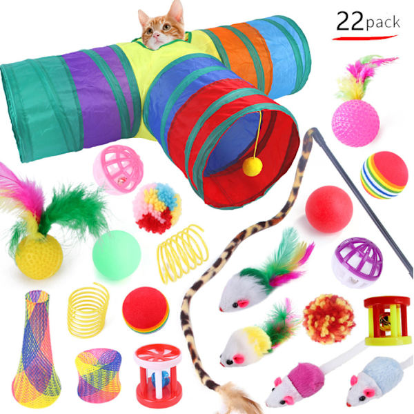 Lemmikissan set, kissan kanava, hauska kissan tikku, pehmohiiri, erilaisia ​​yhdistelmäleluja (16 set)