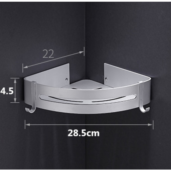 Hjørnedusjstativ, baderomshylle uten boring, oppbevaringsstativ i aluminium (enkeltlags, blank)