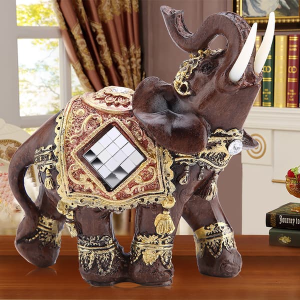 Feng Shui Träkorn Elefant Staty Rikedom Figurin Heminredning Medium Storlek