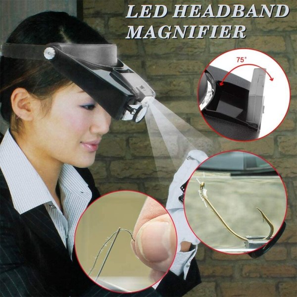 Hodebåndsforstørrelsesglass Urmaker Håndfri forstørrelsesglass med lys Headset Forstørrelsesglass med LED-lys, for Wa