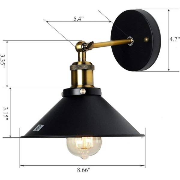 stk 220mm svart deksel uten pære Amerikansk industristil innendørs nattbord trapp gang vegglampe retro vegglampe, fo