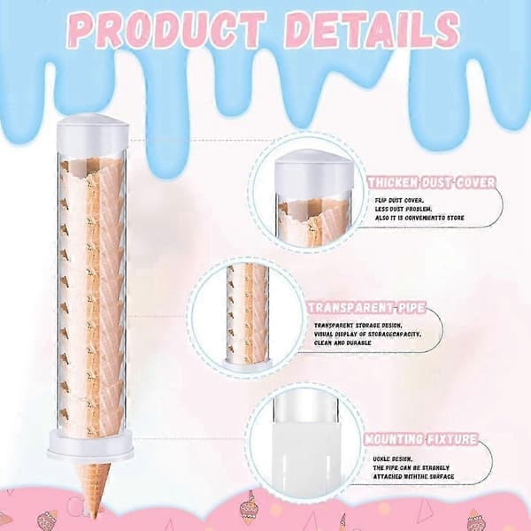 2 stk. isvaffeldispenser vaffelholder 40,6 cm L x 7,6 cm Dia med 2 pakninger kompatibel med isvægmontering