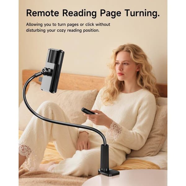 Kindle-stativ med fjernkontroll for sidevending (Kindle Paperwhite, Oasis, iPad, iPhone, etc.) – Håndfri lesing i sengen