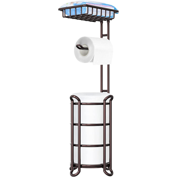 Fritstående toiletpapirrulle dispenser med hylde til badeværelset til at rumme ekstra ruller - bronze