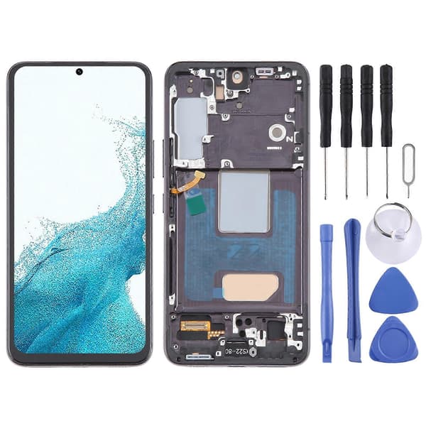 För Samsung Galaxy S22 5G SM-S901B EU Version TFT LCD-skärm Digitizer Komplett Montering med Ram (Svart)[ht] Black
