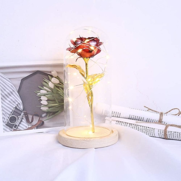 Rose med lampeglasskærm - mørkerød