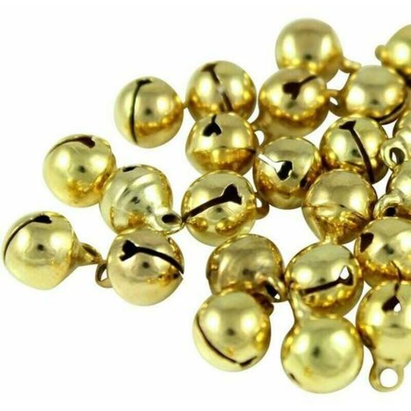 Cisea 100 stycken dekorativa metallklockor Bells Hantverk, DIY-klockor för krans, fritidshus och juldekoration, guld