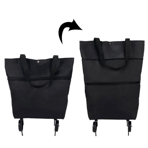2-i-1 to-trinns glidelås sammenleggbar handlepose med hjul