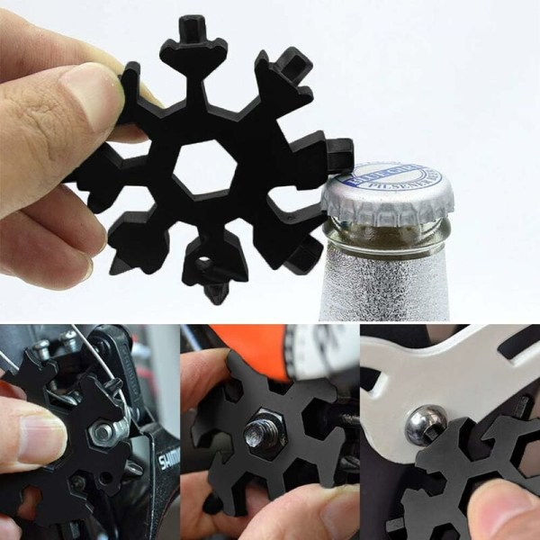Snowflake Wrench Tool Lättviktsbärare 18-i-1 (svart påse för att skicka nyckelring), 3st svart påse för att skicka nyckelring, utomhus