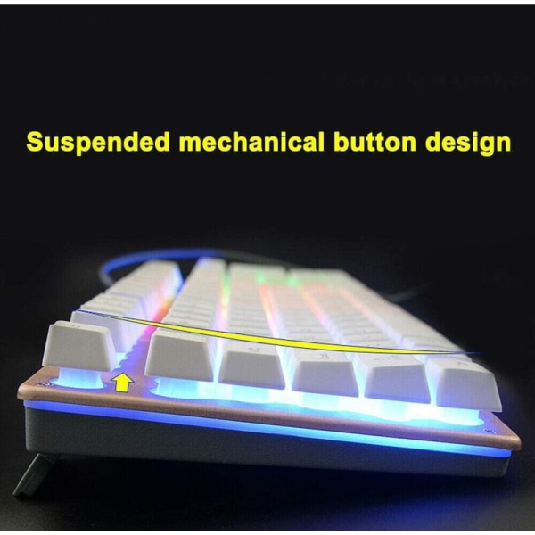 Rainbow LED bakgrunnsbelyst spilltastatur Mus Combo Ergonomisk tastatur + spillmusespill + musematte，hvit
