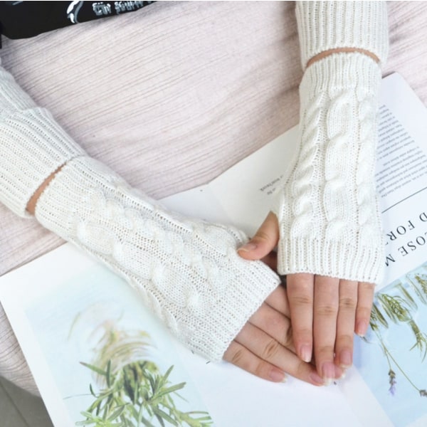 Armvarmere strikkede, fingerløse og korte -[20 cm] -hansker White