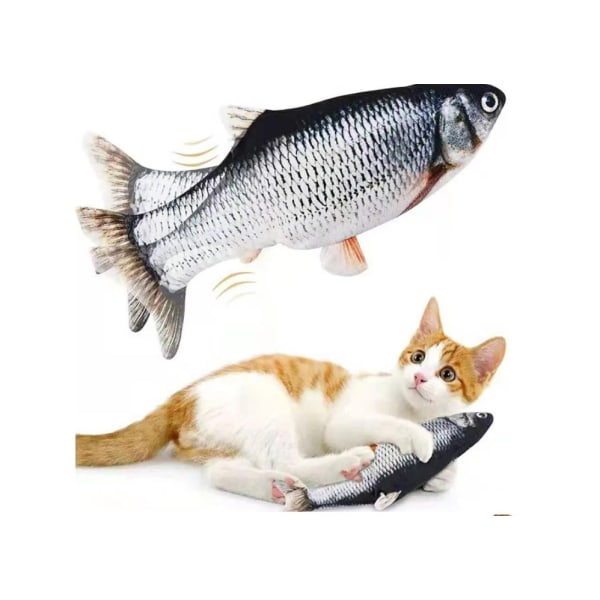 Hauska sähkökala kissa kala USB lataus lemmikkilelu keinu häntäkala hyppäävä kala pehmo kissan lelu simulaatiokala (3 krupia),
