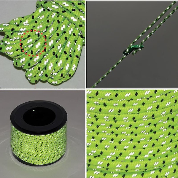 Tältlinor 10m 4mm reflekterende paracord Luminous (2 st, grøn)