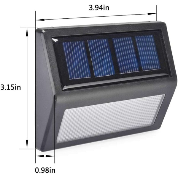 Pak solcelledrevne udendørs terrasselys, vandtætte LED solar trinlys til terrassehegn væggange, dagslys hvid