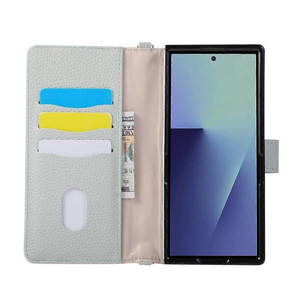 Kompatibel med Samsung Galaxy Z Fold8 Ultra Plånboksfodral Triangulär skarvning Dragkedja Läder Telefonfodral med handledsrem Blue