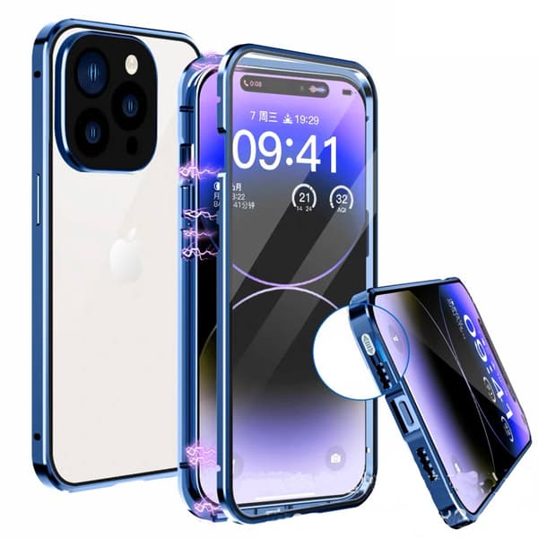 [HT]Beskyttende Magnetisk Dobbelt Skal - iPhone 14 Pro Silver silver