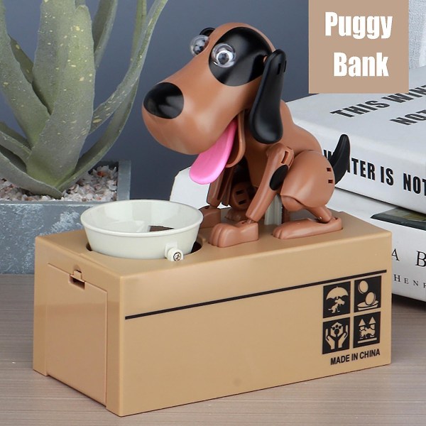 Little Dog Puggy Bank Robotic Coin Munching Toy Brown