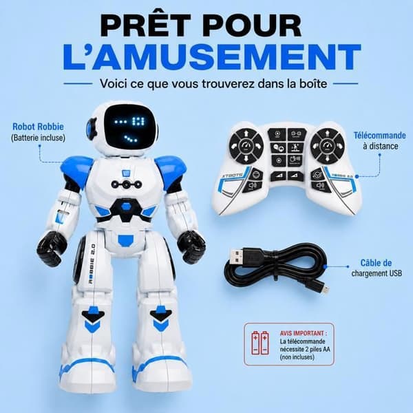 【HT】Xtrem Bots - Robbie | Robotbarn | Fjernstyret og programmerbar robot op til 50 handlinger | Legetøj til 5-årig dreng Hvid 5
