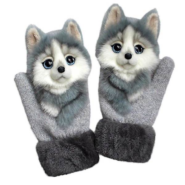 Barn tecknade djur plyschhandskar Vuxna Vintervarma stickade handskar-1 Raccoon Children