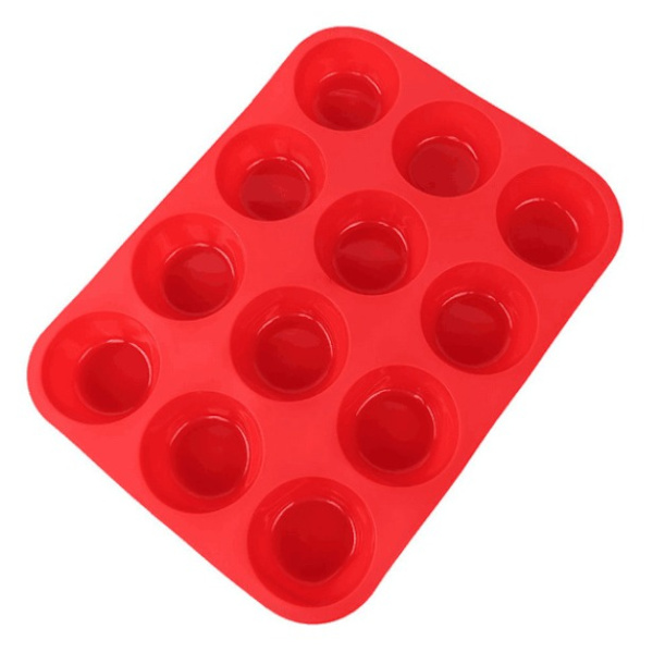 Silikone Rund Æggetærteform DIY Bageværktøj 12 med Cupcake Muffin Form Tyk Silikone Kageform (Rød),