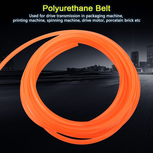 Oransje PU Polyuretan Rund Drivreim 8mm x 5m Glatt Overflate