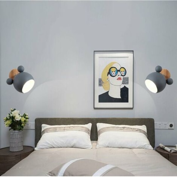 Vegglampe Kreativ Enkel personlighet Soverom Mickey Log Varm tegneserie Barnerom nattbordslampe (hvit)