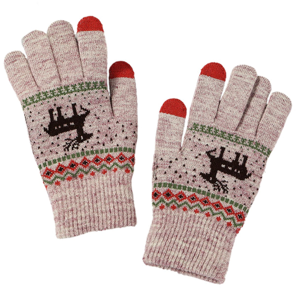 Farfi 1 pari talvi naisten hansikkaat paksut erotuskäsineet pehmeät sarjakuvat peurakuvioiset neulotut käsineet jokapäiväiseen jouluun Beige